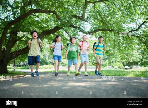 Japanese Kids At City Park Stock Photo Alamy