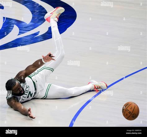 Dallas USA 12th June 2024 Jaylen Brown Of Boston Celtics Falls Down