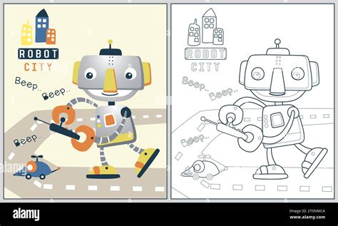 robot divertido que sostiene el control remoto ilustración de dibujos