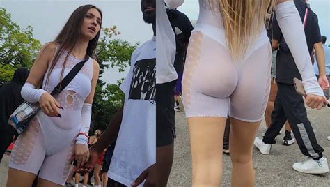 Stunning Raver Babe In White See Thru Outfit Candid Best Premium