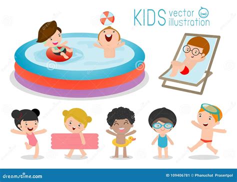 Kids Playing Swimming Pool Beach Stock Illustrations 316 Kids Playing