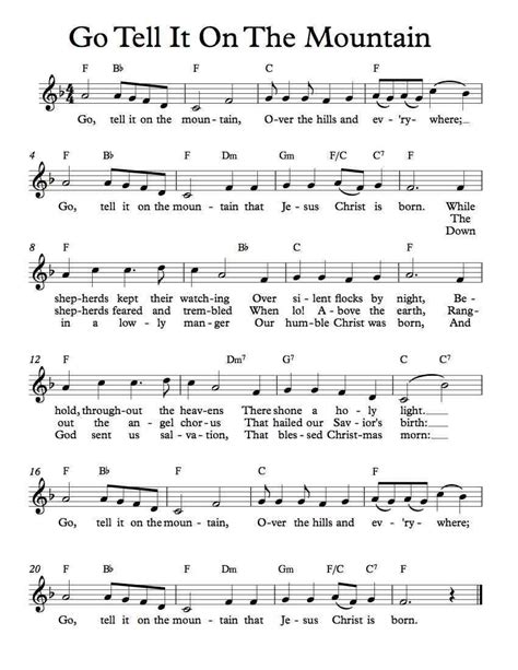 Free Sheet Music - Free Lead Sheet - Go Tell It On The Mountain - African American Spiritual # ...