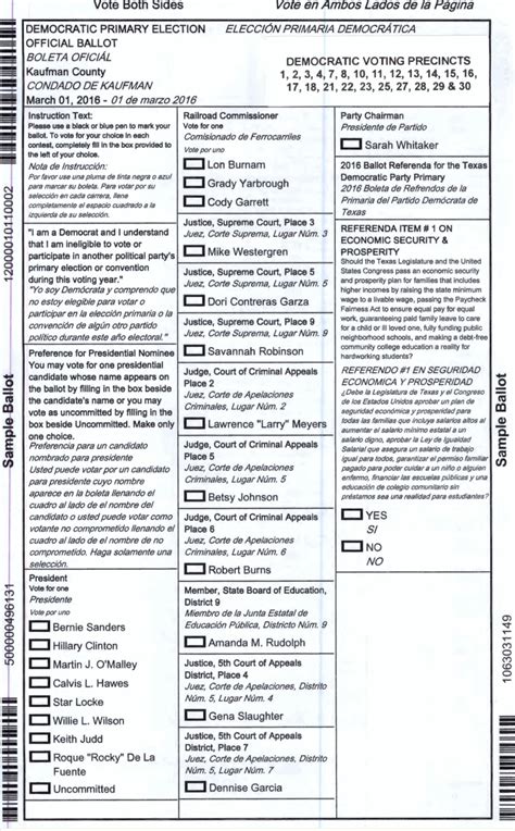 2016 March 01 Primary Sample Ballots Forney Votes