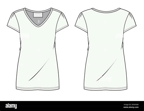 Ladies Short Sleeve V Neck T Shirt Front And Back View Flat Drawing