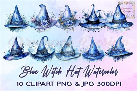 Blue Witch Hat Watercolor Clipart Graphic By Drumpee Design · Creative