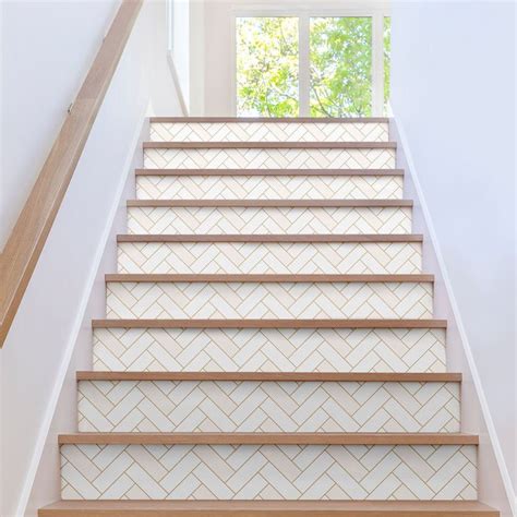 Herringbone Tile Stair Riser Stickers Pack Of Removable Stair Riser