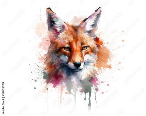 cute fox portrait watercolor Stock Illustration | Adobe Stock