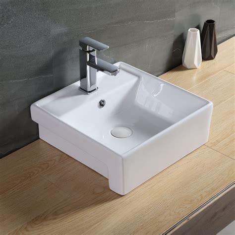 Sanitary Washing Basin Semi Recessed Lavatory Basin With Faucet Hole