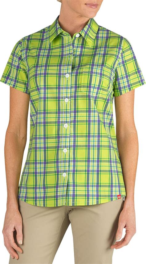 Dickies Womens Short Sleeve Poplin Plaid Shirt Clothing