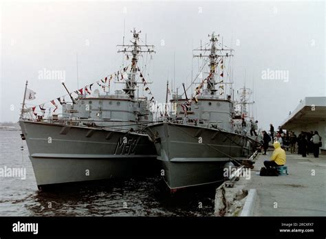 The Latvian Naval Forces During Inspection Of Warships In Honor Of The