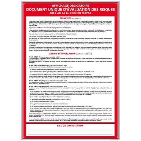 Affichage Obligatoire Document Unique D г Valuation Des Risques