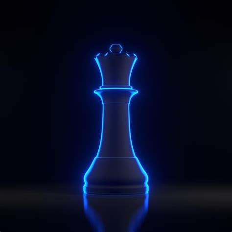 Premium Photo Queen Chess With Bright Glowing Futuristic Blue Neon