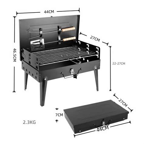 Churrasqueira portátil dobrável garfo e espátula tipo maleta Bom