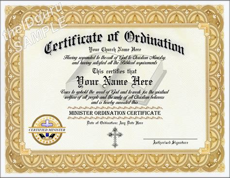 Ordained Minister Certificate Custom Printed With Your Information And Church Logo The Id Guru