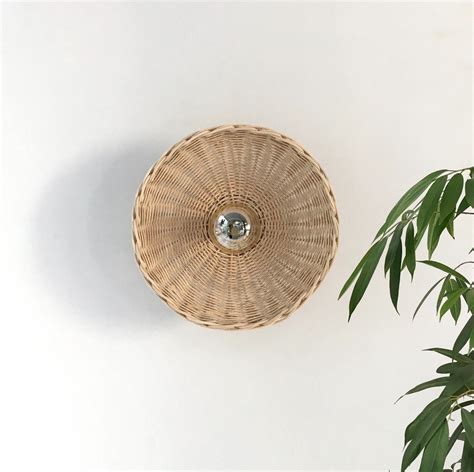 Rattan Sconce Minimal Wall Light Boho Flush Mount Lamp Bamboo Etsy