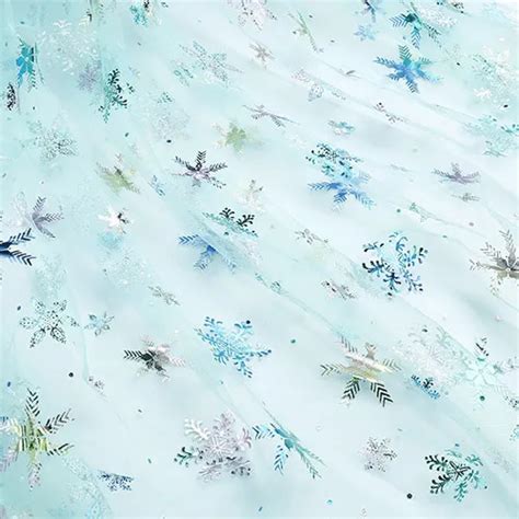 Cool Tone Ice Blue Sequin Snowflake Glitter Mesh Fabric Oneyard