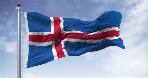 Seamless Loop In Slow Motion Of Iceland National Flag Waving In The