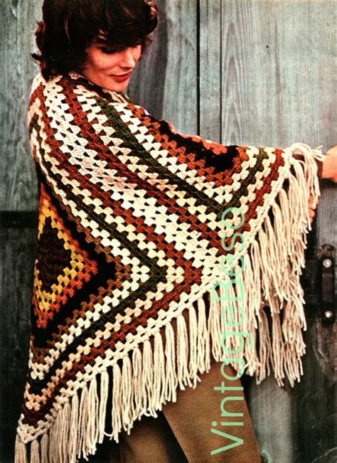 Easy Shawl Crochet Pattern 1970s Granny Square Crochet Pattern Granny