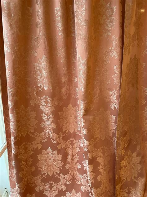 Silk Damask Curtains In Salmon Pink Dating From 1870 Etsy