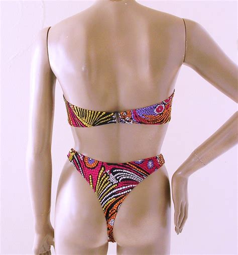 S S High Leg Thong Bikini Bottom And Strapless Bandeau Top Etsy