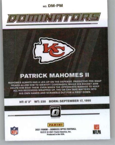 2021 Donruss Optic Dominators 2 Patrick Mahomes II Chiefs NM MT EBay