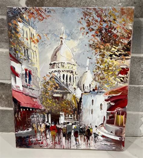 ORIGINAL SIGNED OIL On Canvas Paris Place Du Tertre Streetscape Cafe