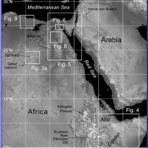 Location of detailed figures of greater Red Sea rift system basaltic ...