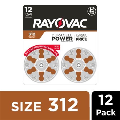 Rayovac Duracell Power Hearing Aid Zinc Air 312 Batteries 12 Pack