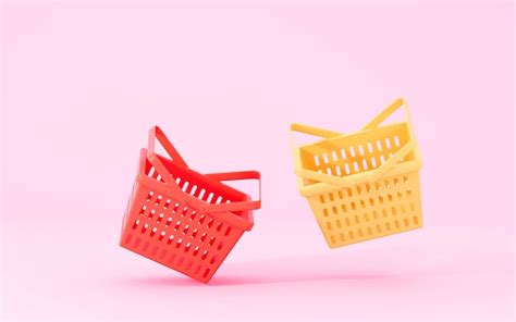 Premium Photo Empty Shopping Baskets With Pink Background D Rendering