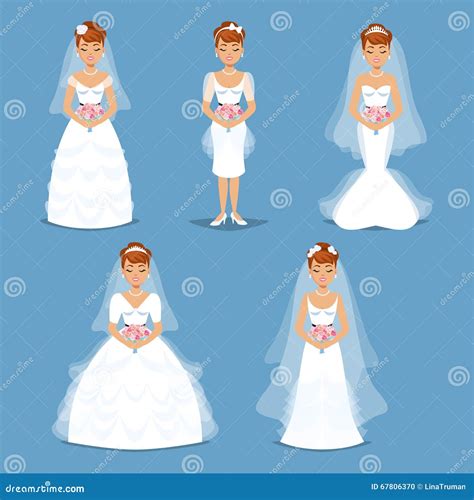 Elegant Brides in Wedding Dresses in Different Modern Styles. Stock Vector - Illustration of ...