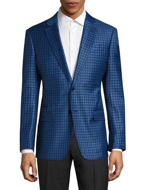 Armani Gingham Checked Regular Fit Wool Blazer In Blue For Men Lyst