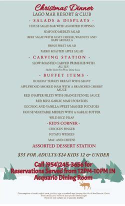 Christmas Dinner Menu Official Site Of Lago Mar Beach Resort