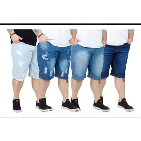 Plus Saiz Bermudas Jeans Masculina Con Elastano Escorrega O Pre O