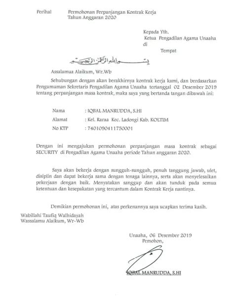 Contoh Surat Permohonan Perpanjangan Kontrak Terlengkap