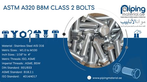 ASTM A320 B8m Class 2 Bolts SA 320 Grade B8m Cl2 Hex Bolt Suppliers