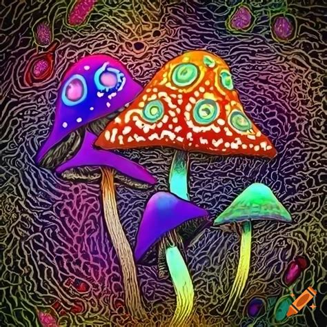 Colorful Psychedelic Mushroom Illustration On Craiyon