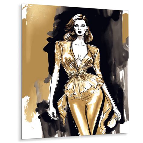 Designart Haute Couture Sketch In Retro Gold V Fashion Woman Metal Wall Art Bed Bath