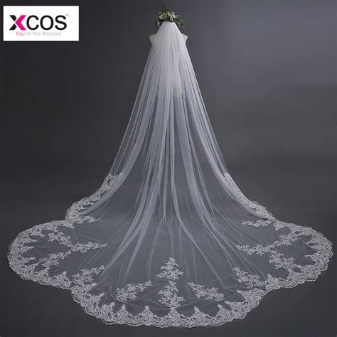 3 Meter Ivory Cathedral Wedding Veils Long Lace Edge Applique Bridal Veil With Comb Wedding