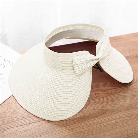 Sun Visor Hats For Women Wide Brim Straw Visors Womens Foldable Beach Visors Summer Roll Up