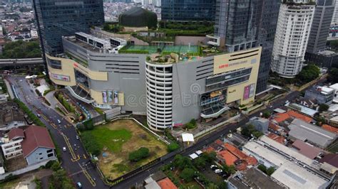 Aerial View of Lotte Shopping Avenue Building in Jakarta and Noise Cloud with Cityscape. the ...