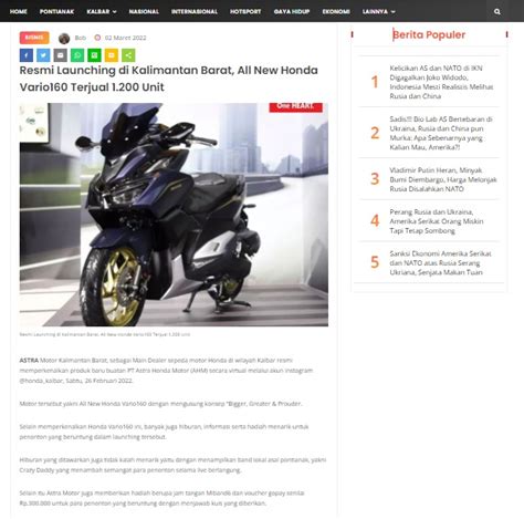 Resmi Launching Di Kalimantan Barat All New Honda Vario160 Terjual 1