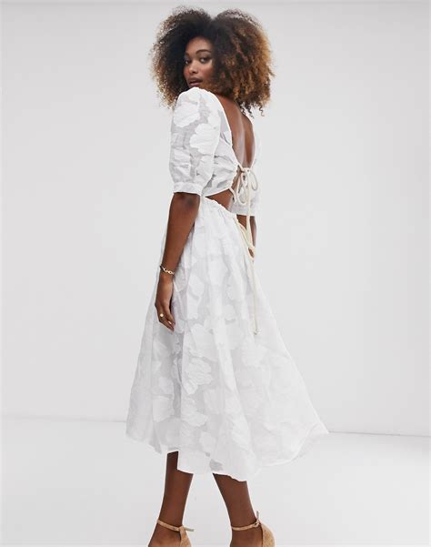 Asos Design Premium Organza Jacquard Midi Smock Dress