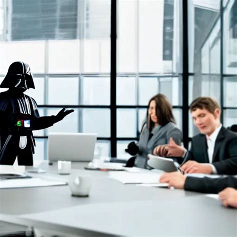 Photo Of Darth Vader Giving Presentation In Business Stable Diffusion