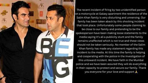 Arbaaz Khan Issues Statement After Firing Incident At Salman Khans