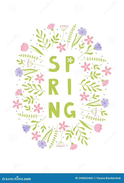 Hand Drawn Spring Lettering Text With Flowers Lettering Spring Season