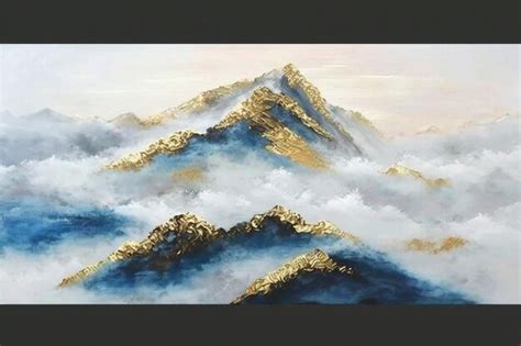 Premium AI Image | A painting of mountains in the clouds