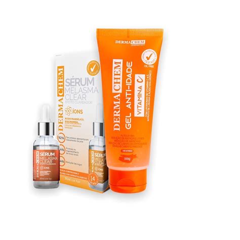 Kit Gel Anti Idade Vitamina C e Sérum Melasma Clear Efeito Clareador