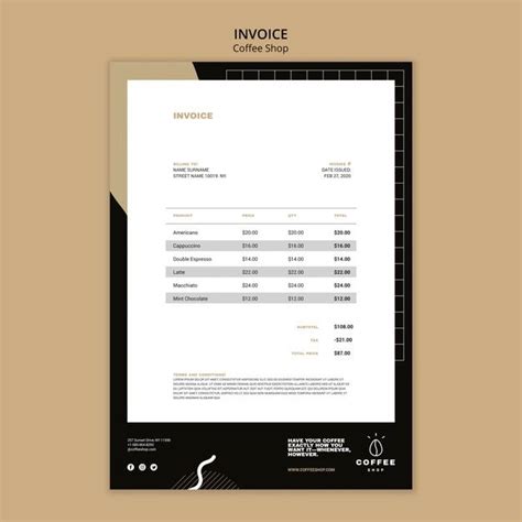 Free Psd Invoice Template Concept For Coffee Shop Invoice Template