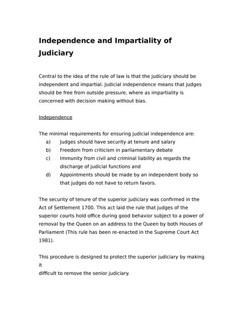 Independence And Impartiality Of Judiciary Independence And