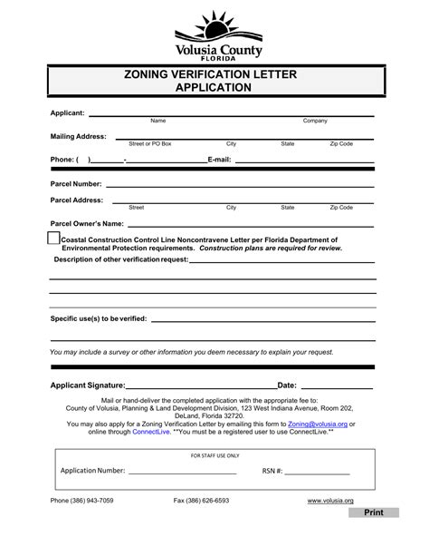 Volusia County Florida Zoning Verification Letter Application Fill